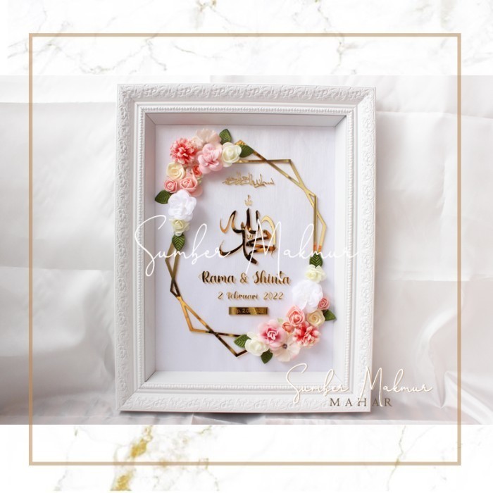 Mahar Nikah Hexagon Akrilik Emas Mewah Elegant Cantik