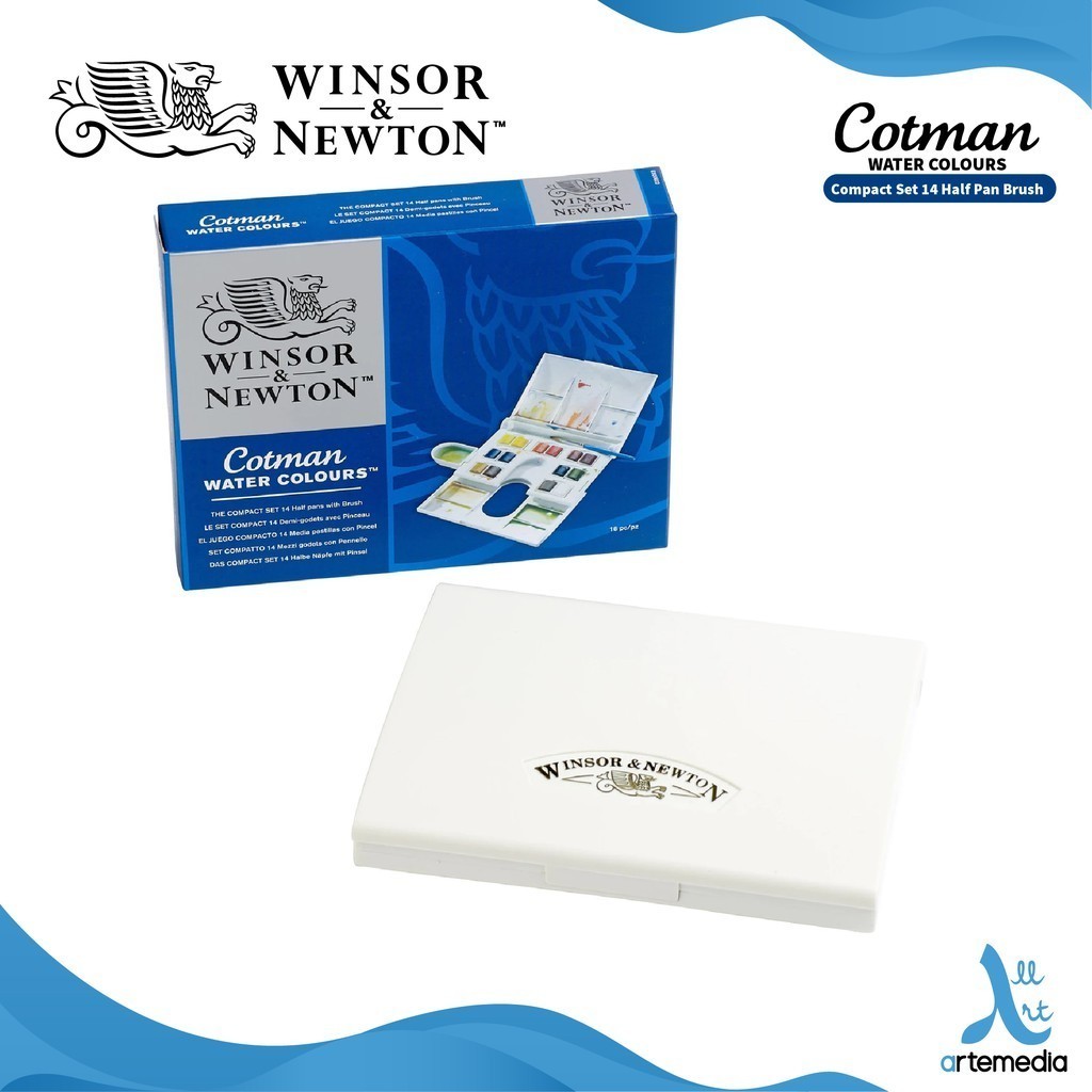 

Winsor & Newton Cotman 14 Half Pan Compact Set Watercolor Set / Cat Air Palet 14 Warna Free Brush - SHABQ