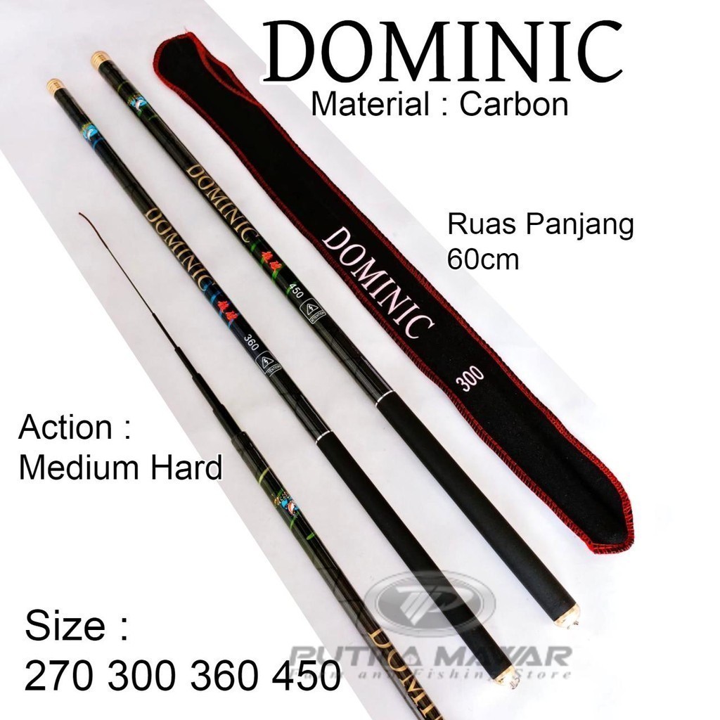 Neptuna Dominic 300 360 450 Joran Tegek Ruas Panjang Bahan Carbon Action Medium Hard Tangkai Tongkat