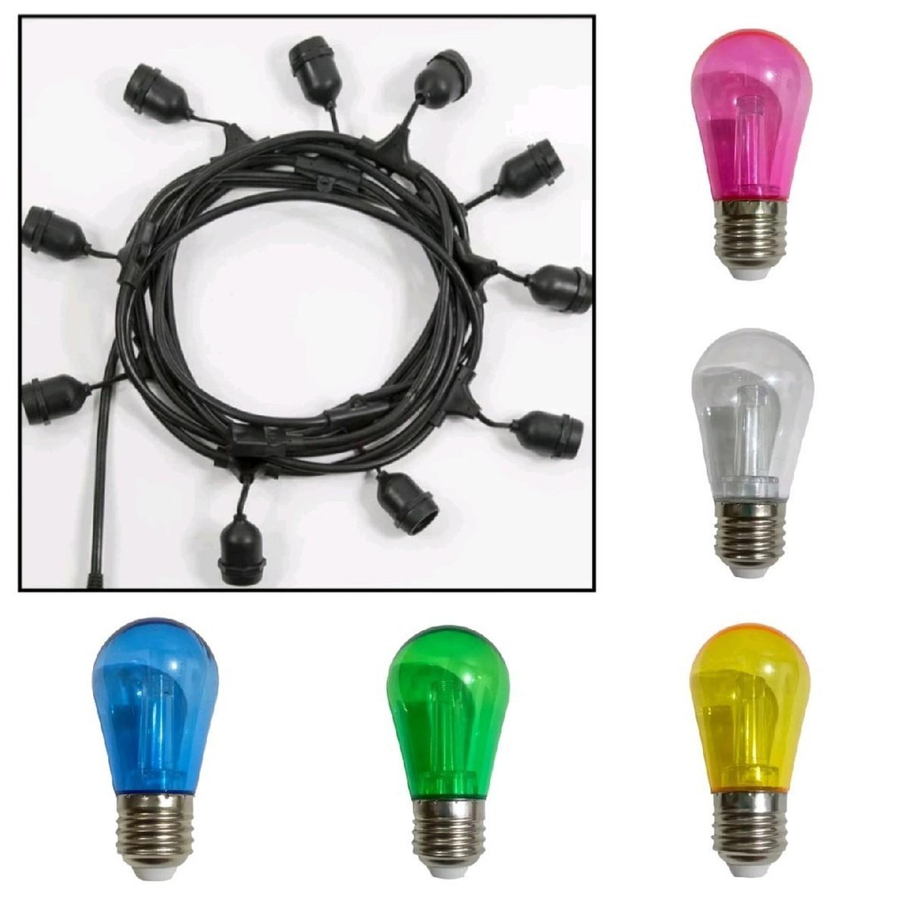Komplit Kabel Fitting Lampu 10 meter + Bola Lampu Led warna 10 pcs / Lampu Gantung / Lampu cafe / La