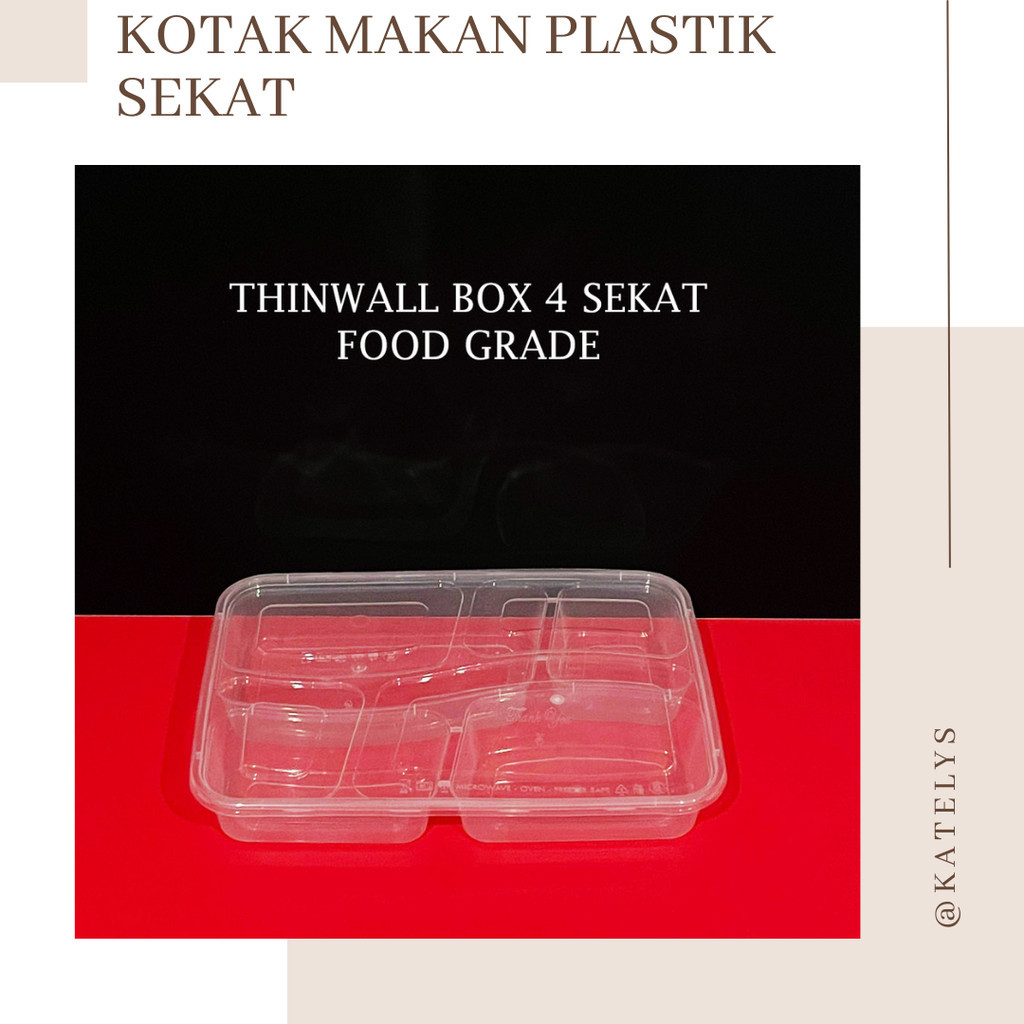 Kotak Sekat Thinwall Plastik Dengan Tutup | Mika Bento 4 Sekat | Box Makan Sekat