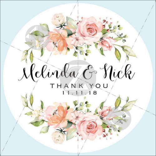 

100 Pieces, 3-7CM, Custom Personalized, Pink Flowers Wedding Stickers, Candy Favors Gift Boxes Labels