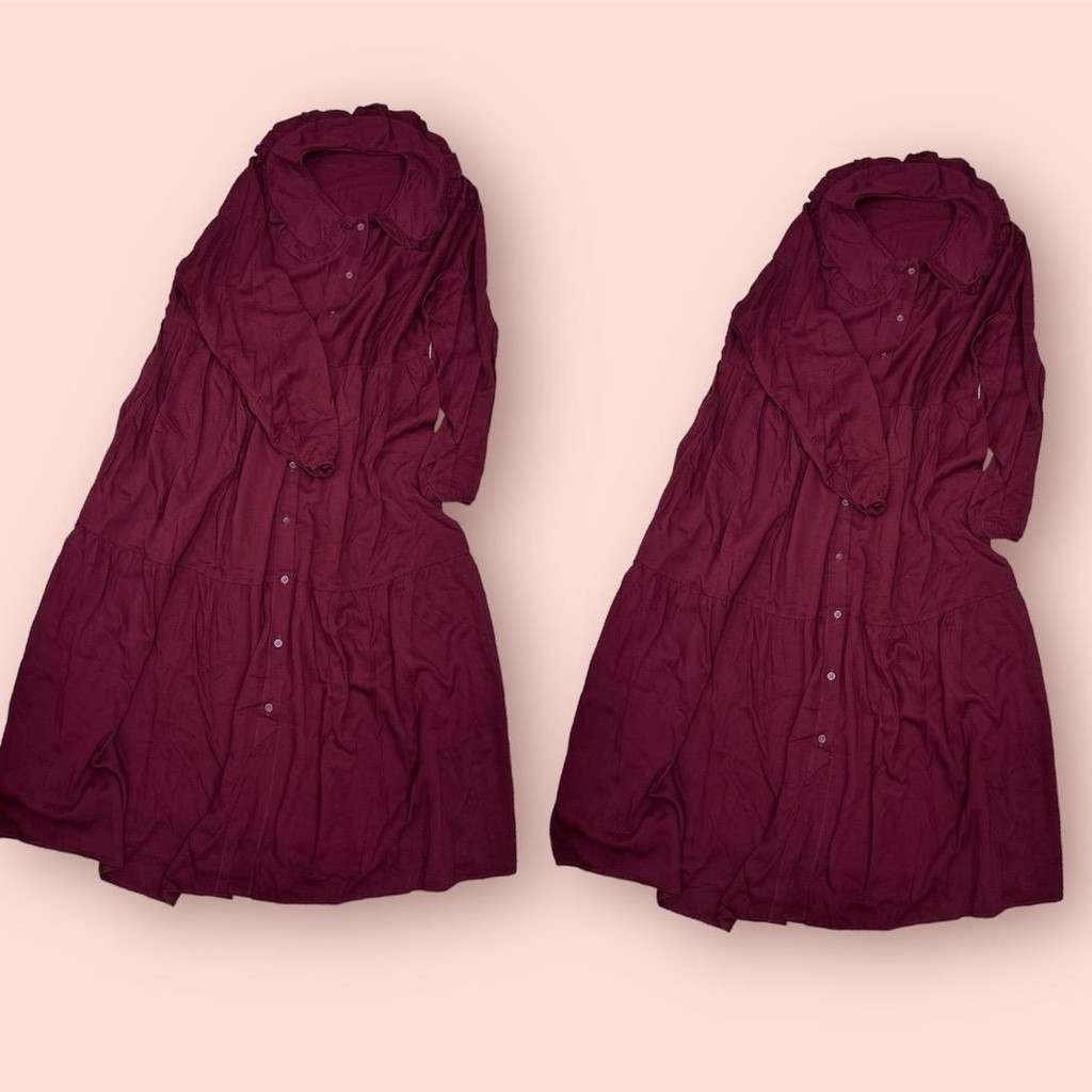 Midi dress tingkat rayon twill Casual Katun