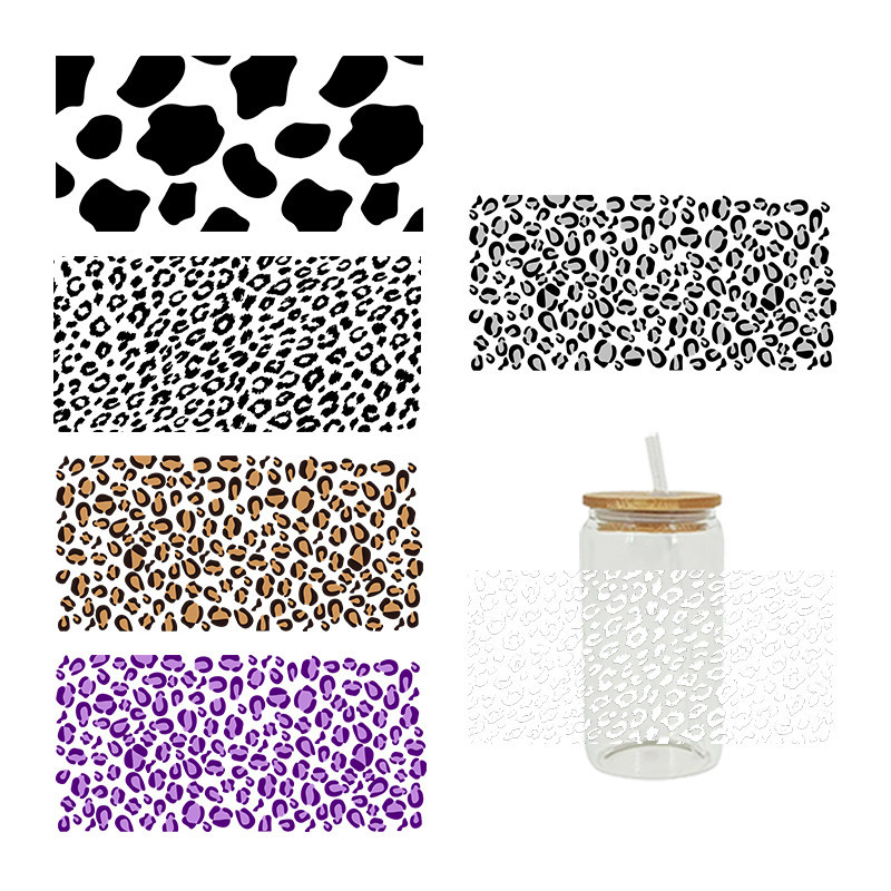 

Leopard Theme UV DTF Transfer Sticker For The 16oz Libbey Glasses Wraps Cup Can DIY Waterproof Easy To Use Custom Decals D1835