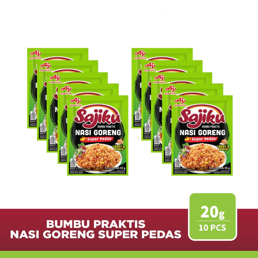 

[ 1 renceng/10 sachet ] SAJIKU Nasi Goreng SUPER PEDAS Bumbu Praktis Lezat Gurih 20gr