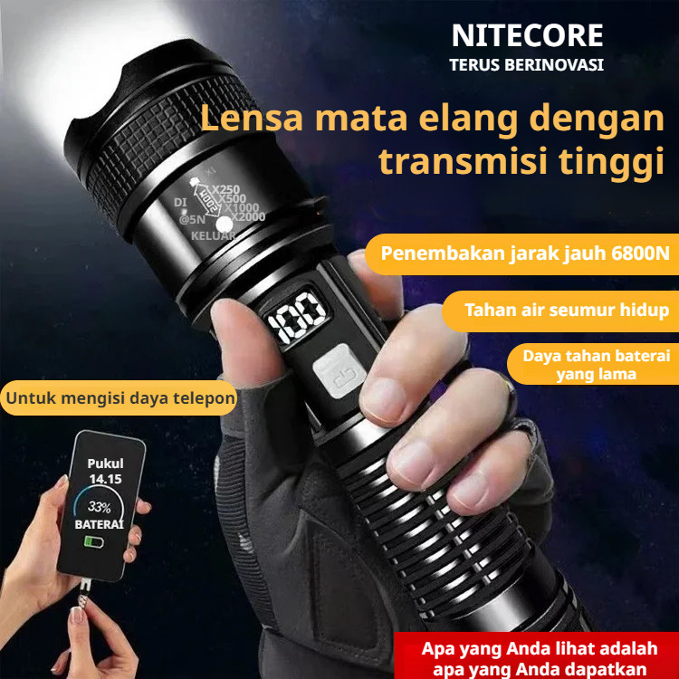 Portable Telescopic Flashlight Long Range Small Outdoor Spot Floodlight Patrol Flashlight