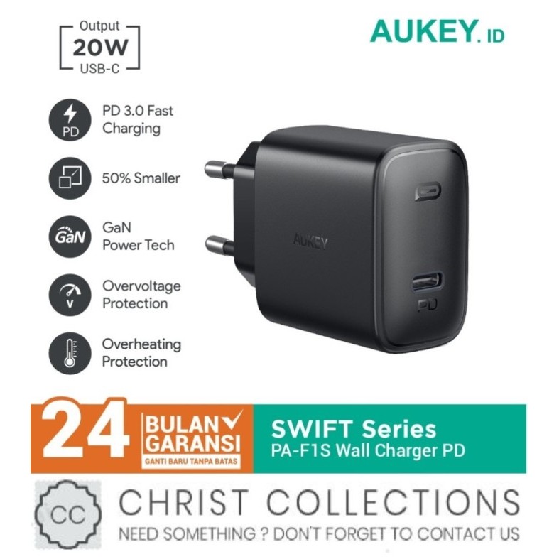 AUKEY KEPALA CHARGER 20W FAST CHARGE PORT TYPE C IPHONE 12 & ANDROID