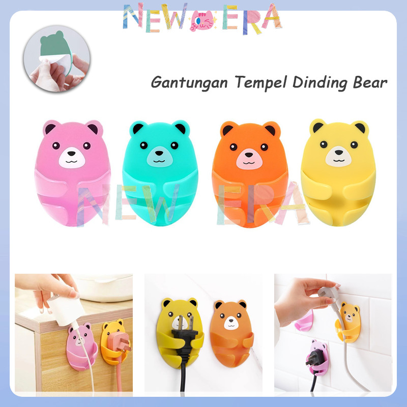 Gantungan Kabel Listrik Tempel Dinding Motif Bear Plug Hook Colokan