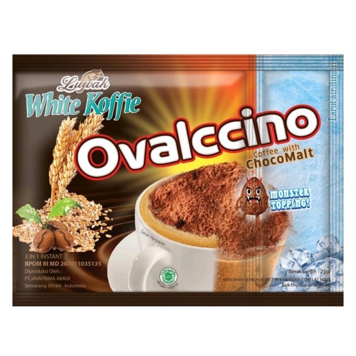 

Ovalccino Coffe with ChocoMalt Renteng 25gr*10+5pcs / Kopi Instan / Luwak White Koffie / Minuman Serbuk Kopi dengan Coklat Malt