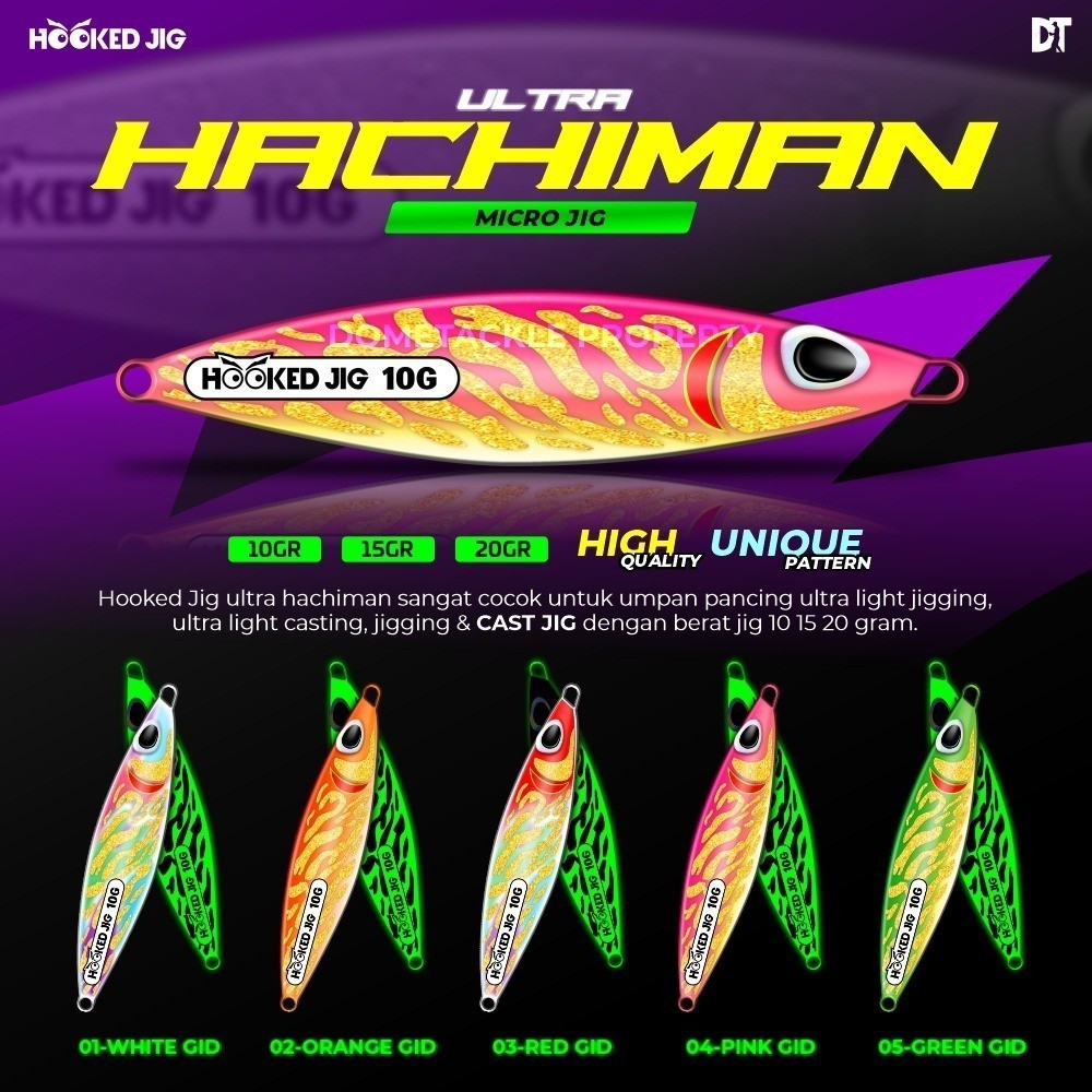 Hooked Jig Ultra Hachiman Premium Umpan Micro Jig Metal Jig GID 10 15 20 30 40 60 Gram Glow in The D