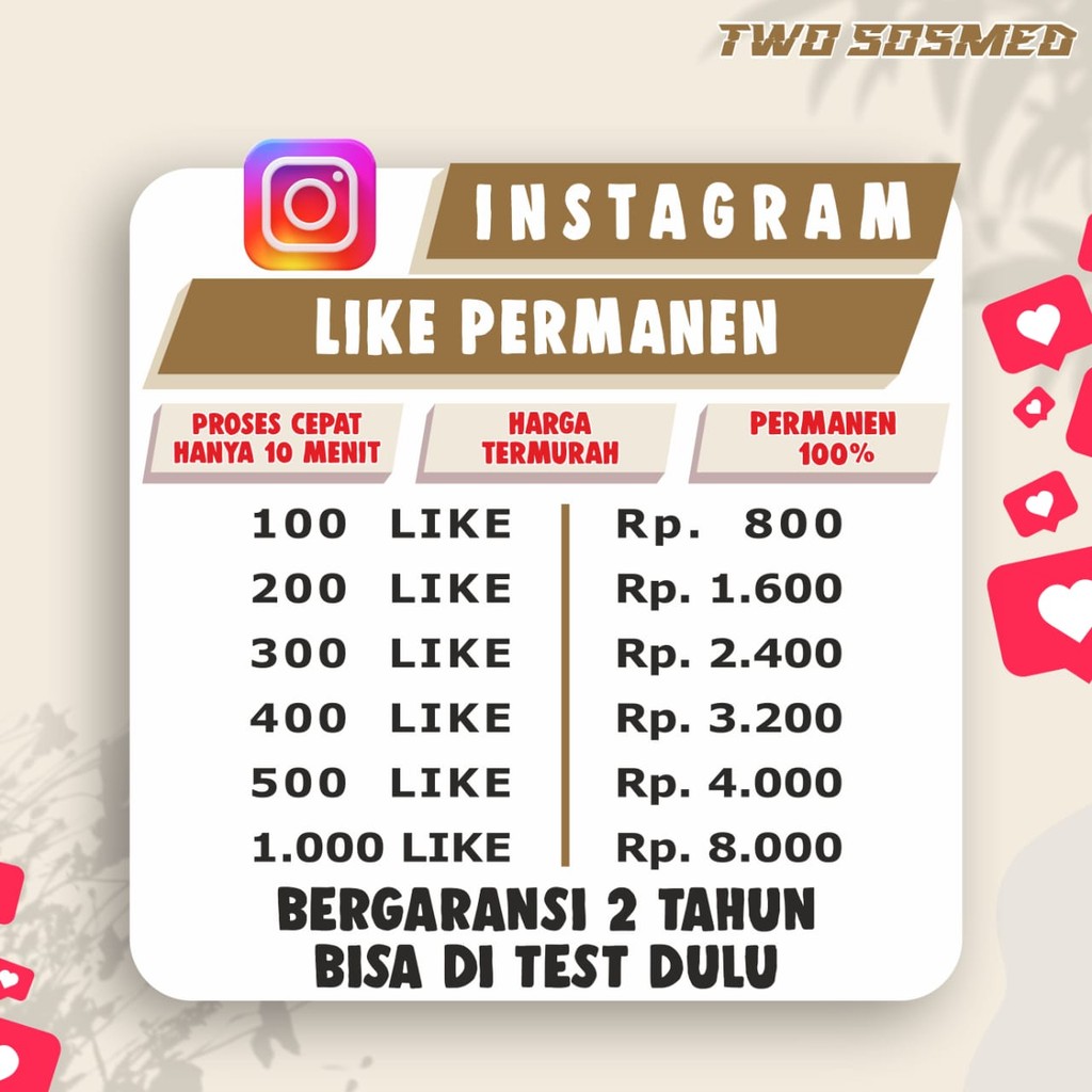 Like Instagram Permanen Real Aktif Proses Cepat Bisa DiTest Dulu
