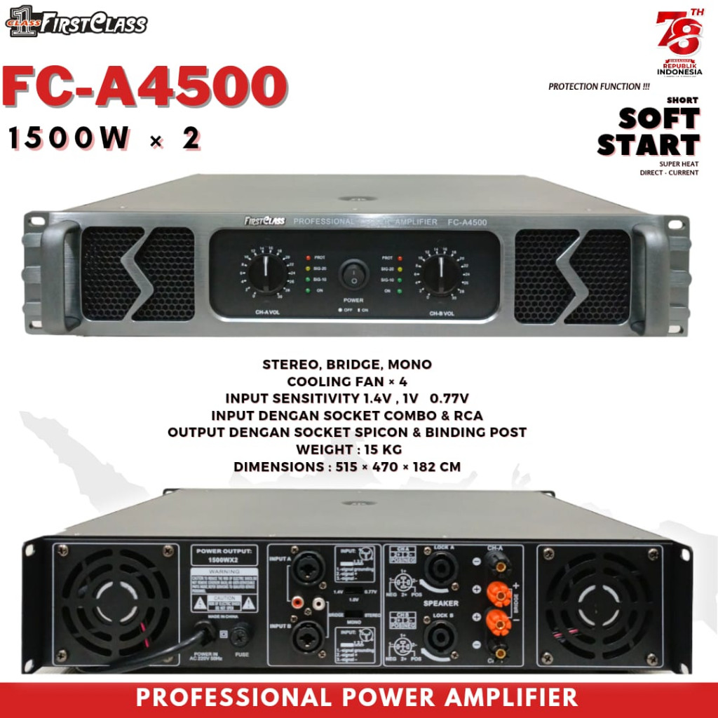 Power Amplifier FirstClass FCA 4500 Class AB | Power ampli FC A4500 Dengan Soft Start 1500 w X 2