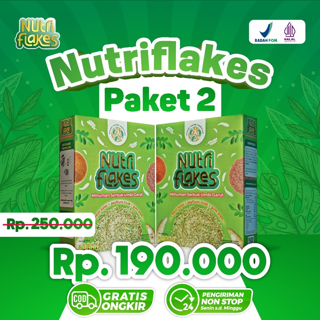 

Nutriflakes 2 Box : Sereal Makanan Sehat Alami Untuk Kesehatan Pencernaan Original