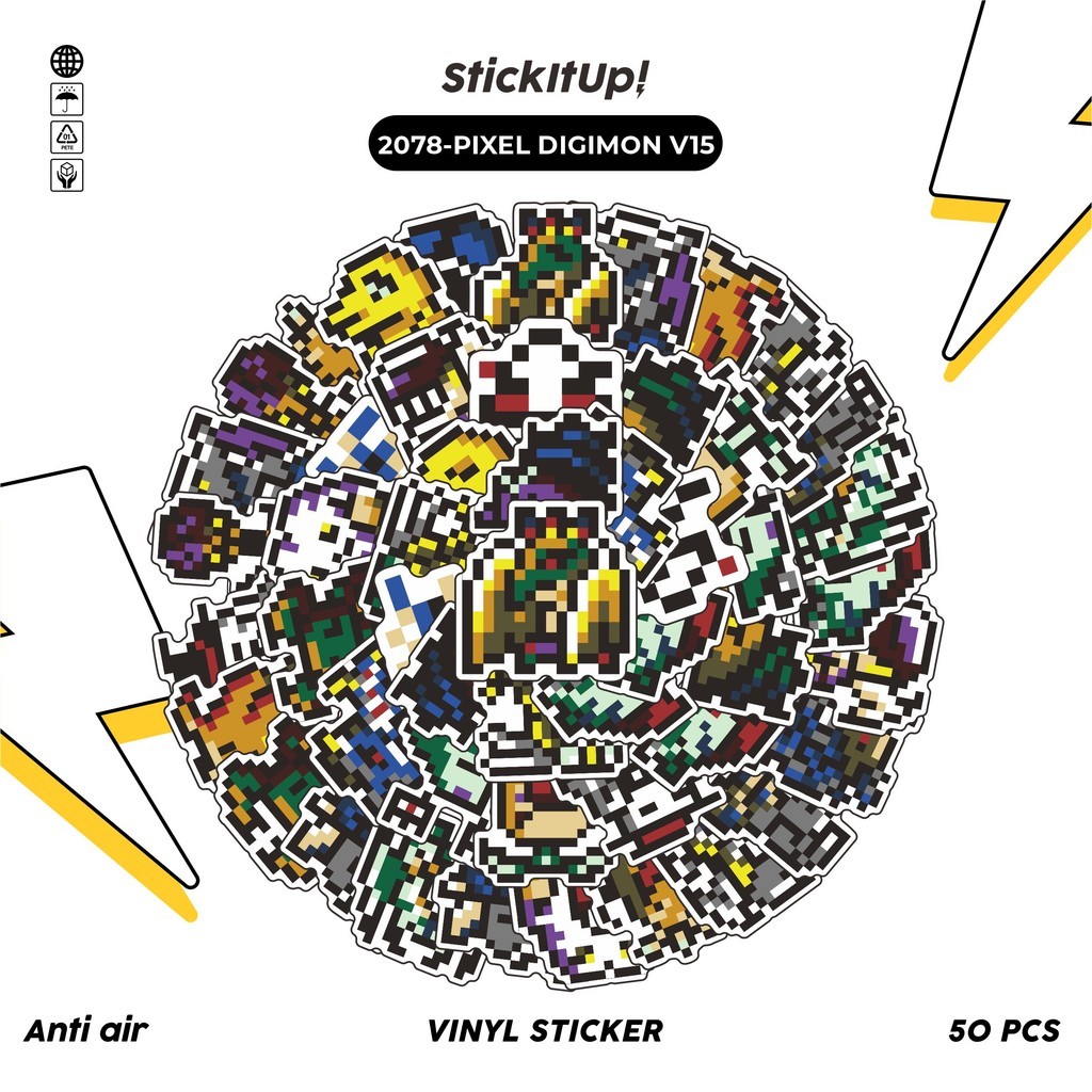 

COD✨ 50 Pcs Stiker PIXEL DIGIMON V15 Lucu Anti Air Untuk Dekorasi Notebook Sepeda Skateboard Handphone DIY