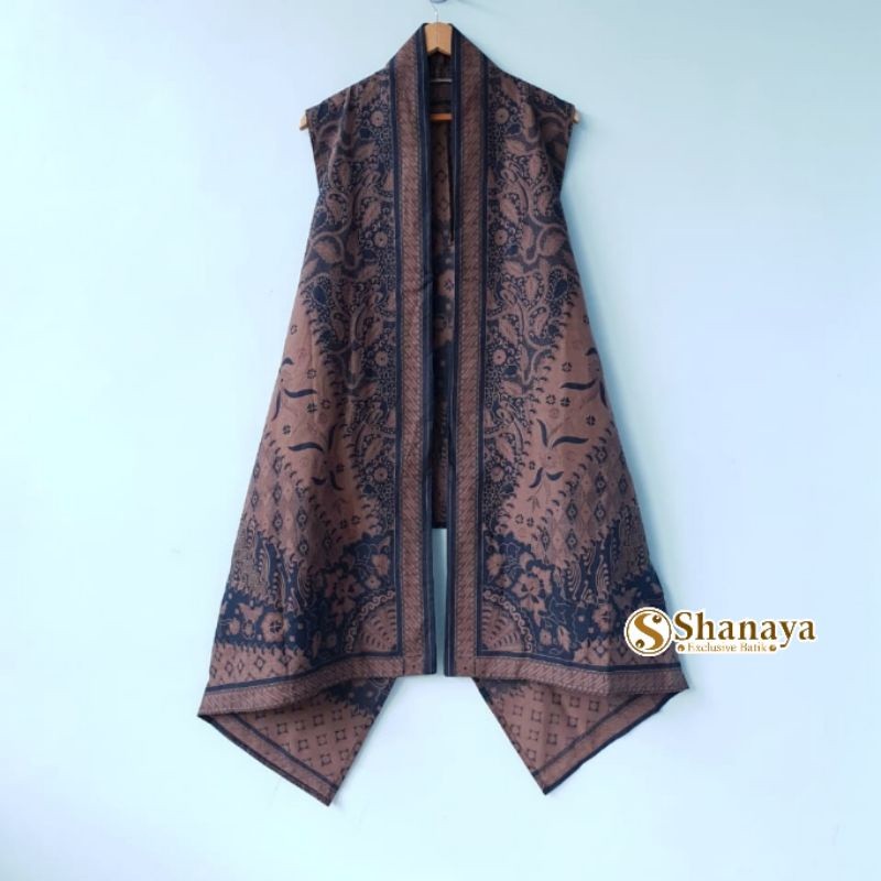 Zendaya Batik Vest Cardigan Wanita Milo Warna Mocca Navy Batik Sragenan Freesize
