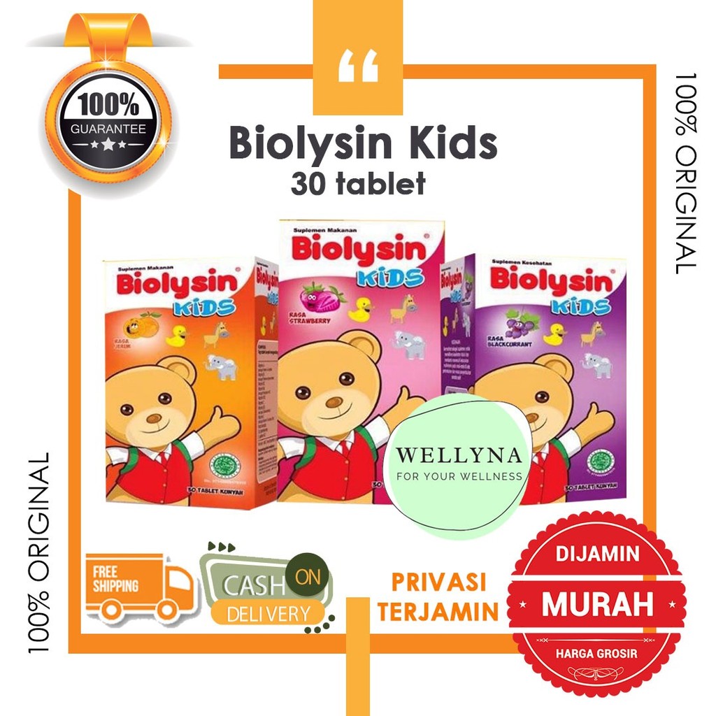☘️Wellyna☘️ Biolysin Kids Tablet Hisap Box isi 30 pc /  Biolisin Permen  Tablet Kunyah Vitamin & Sup