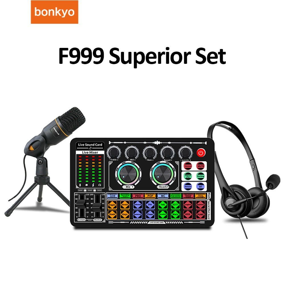 Soundcard F999+M100+ headset set lengkap peralatan siaran langsung soundcard set rekaman nyanyian pr