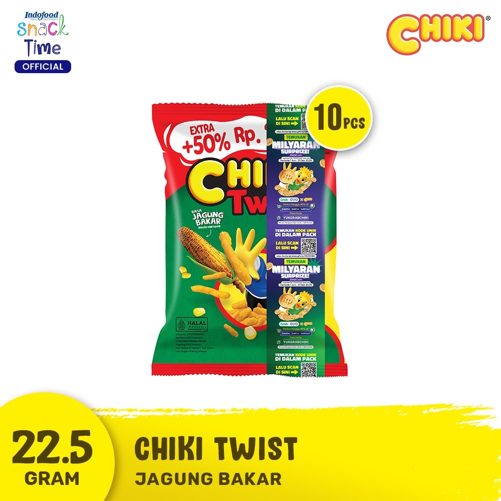 

RENCENG Chiki Twist Jagung Bakar 22.5 Gr - 10 Pcs