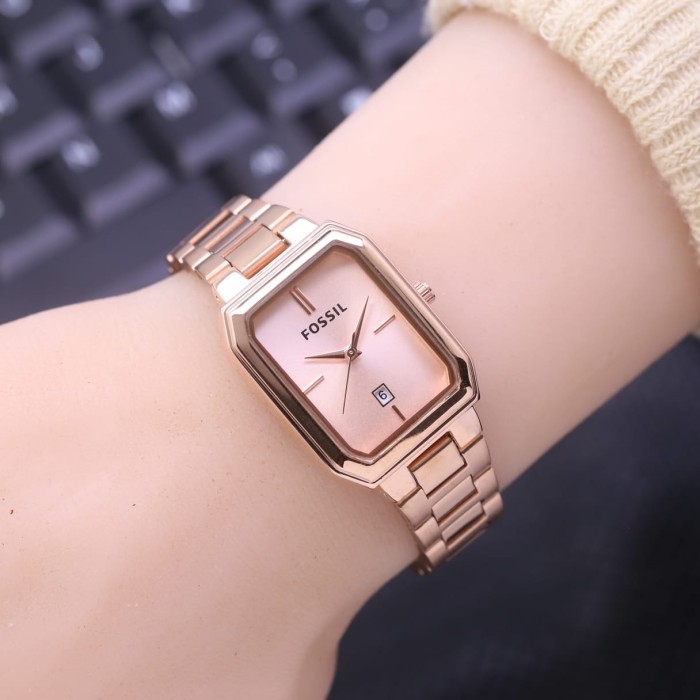 Jam tangan wanita fossil kotak rantai - Rosegold