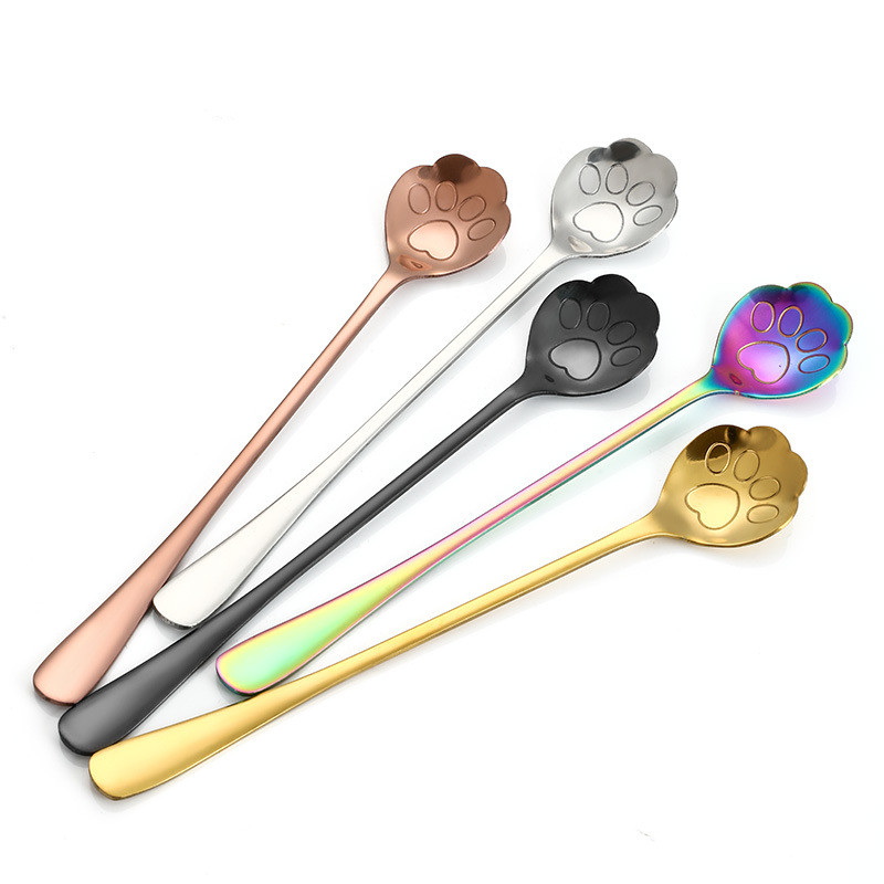 

Cute Cat Claw 304 Stainless Steel Spoon Hollow for Ice Cream Coffee Tea