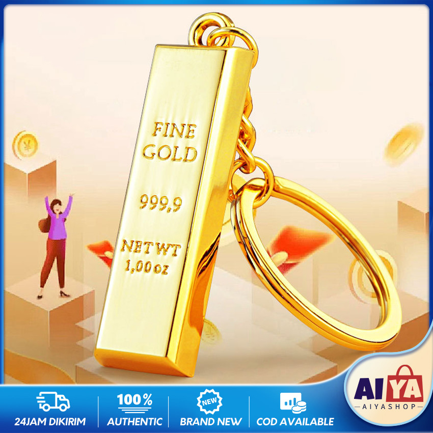 Gantungan Kunci Emas Batangan Imitasi/Gantungan Kunci Bentuk Emas Keychain Liontin Emas Batangan Gan