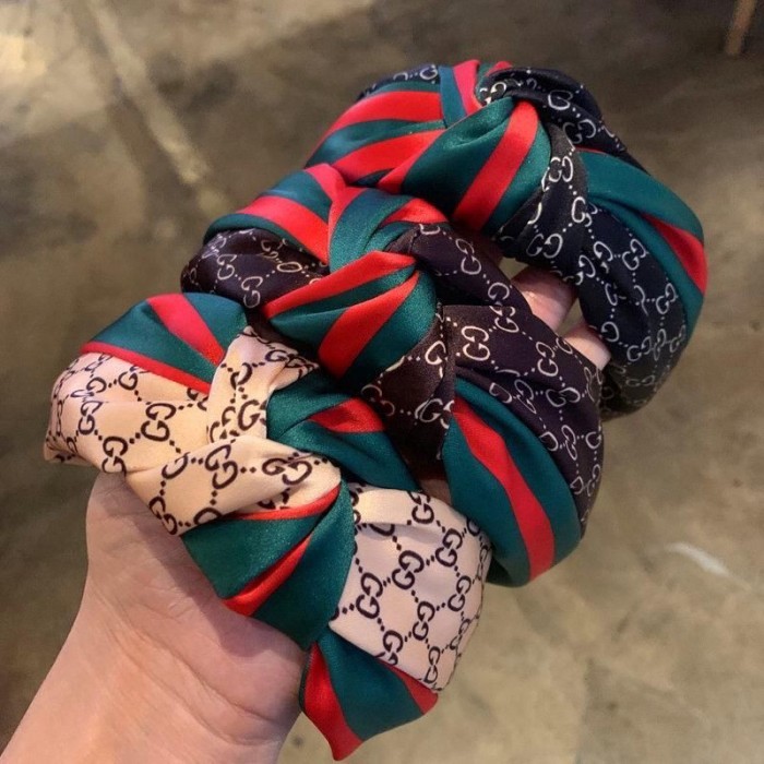 (DISKON) Bando Rambut Import Bandana Ala korea Motif Gucci List Merah