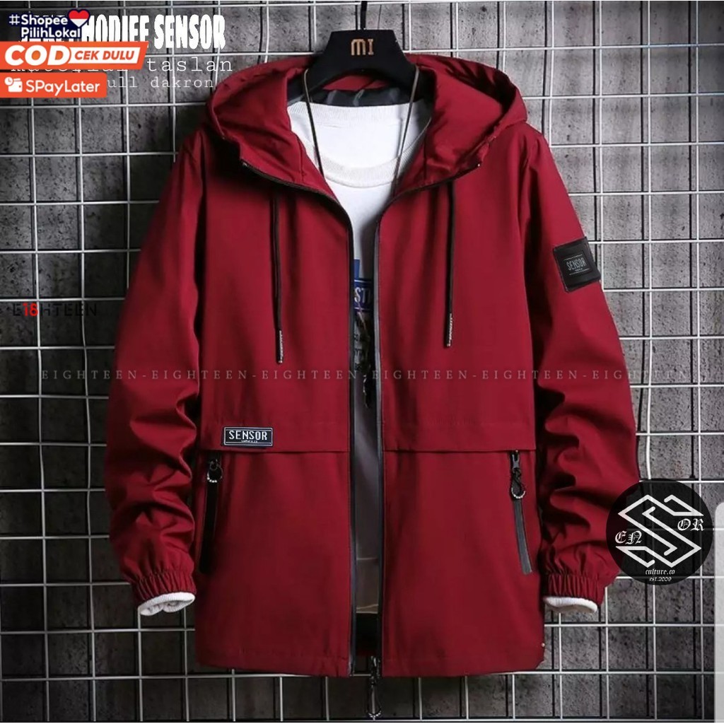 EIGHTEEN JAKET PRIA HOODIE TASLAN SENSOR WATERPROOF