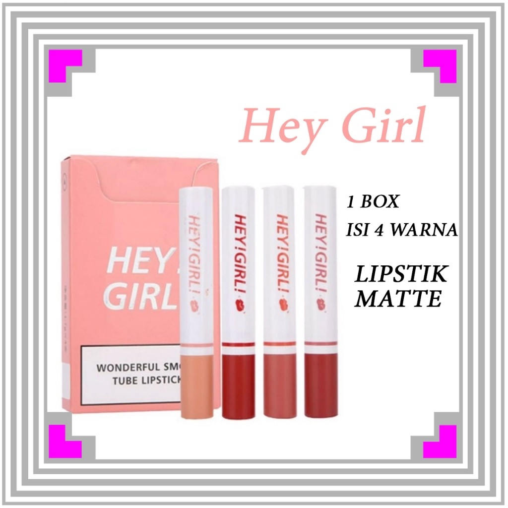 Lipstik Korea 4in1 HengFang Hey Girl Lipstick Matte Wonderful Smoke Tube Tahan lama & Waterproof