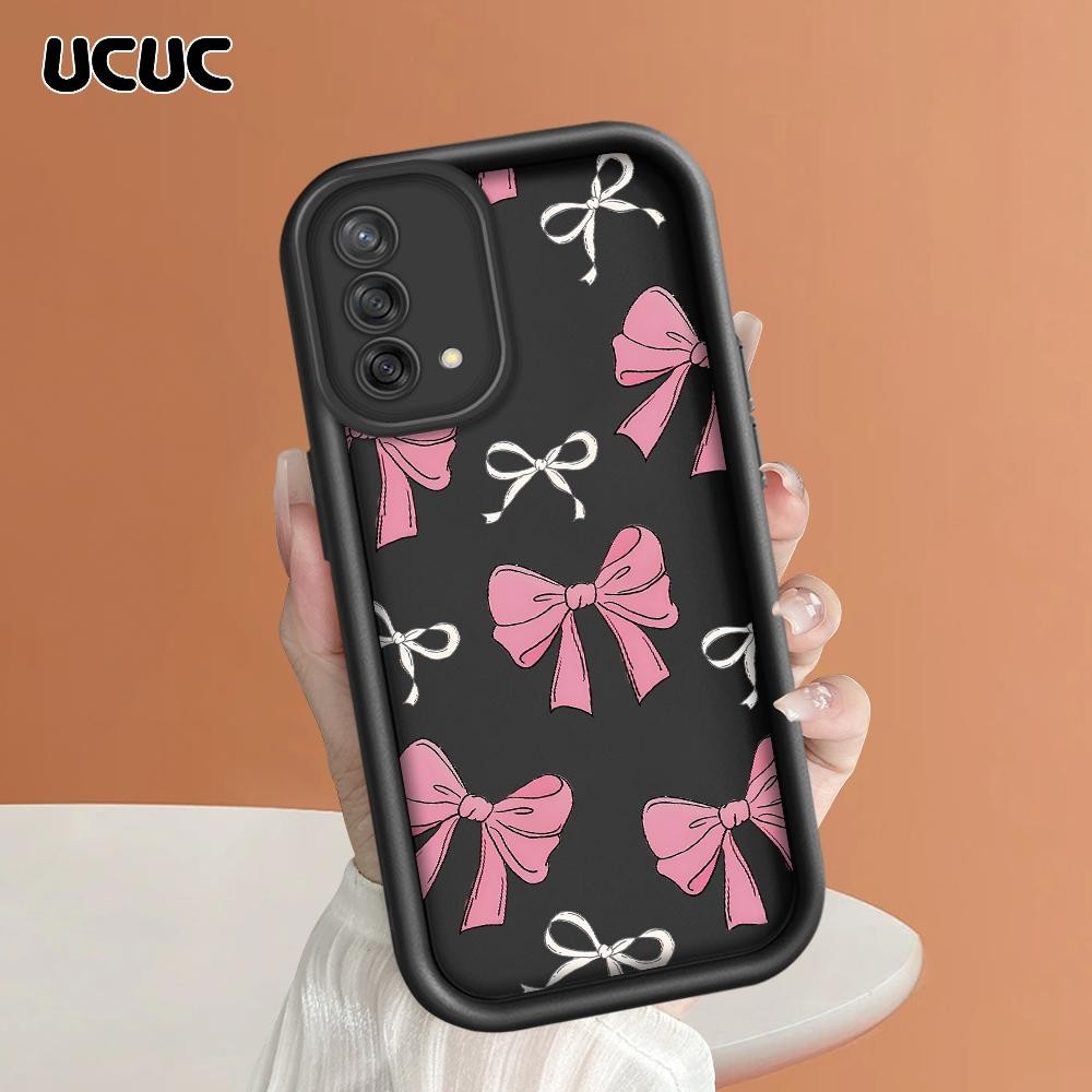 UCUC OPPO A74 A95 Soft Silicone Cute Pink Bow Butterfly Pattern Untuk Phone Case Casing Hp Softcase 
