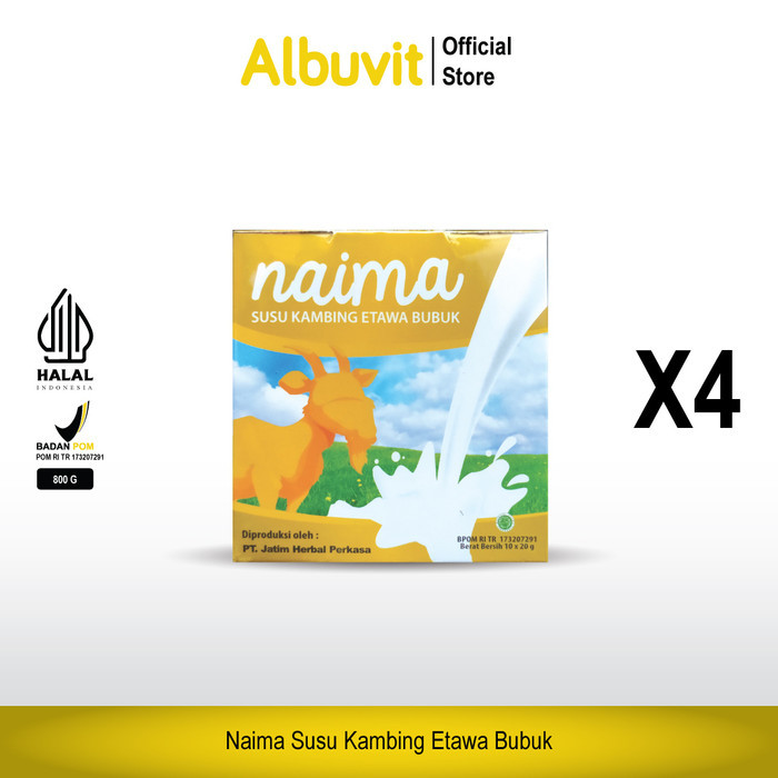 

AD ALBUVIT X NAIMA Paket 4 Box Susu Kambing Etawa Naima Tinggi Kalsium