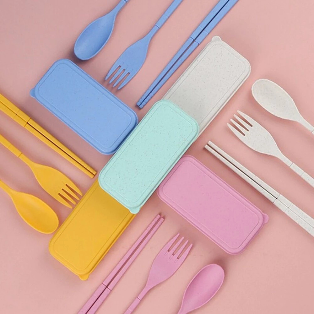 3 in 1 Sendok Garpu Sumpit Set Plastik / Set Peralatan Alat Makan