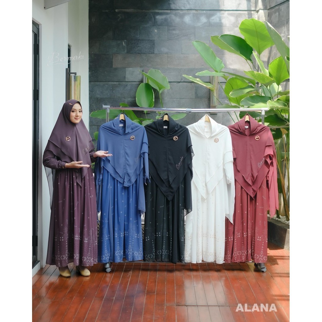 ALANA Gamis Ceruty set Khimar ORI By Bermerks Syar'i Terbaru Busui Friendly Elegan Premium All Size