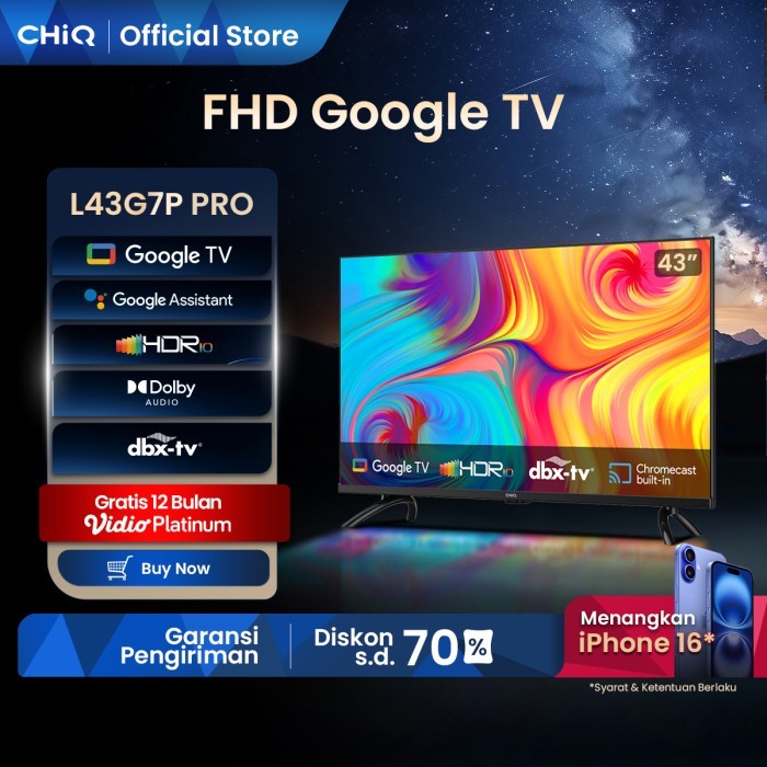 Google TV CHiQ 43 inch Smart TV FHD Youtube Digital TV (L43G7P Pro)