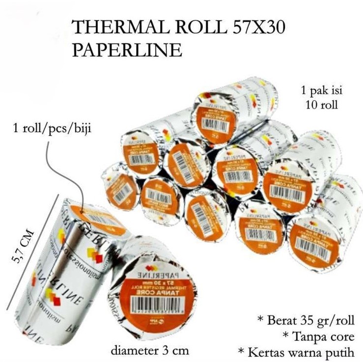 

[RP] (1 Roll) Kertas Termal 57X30 PAPERLINE Thermal Paper Struk Bill Nota Kasir