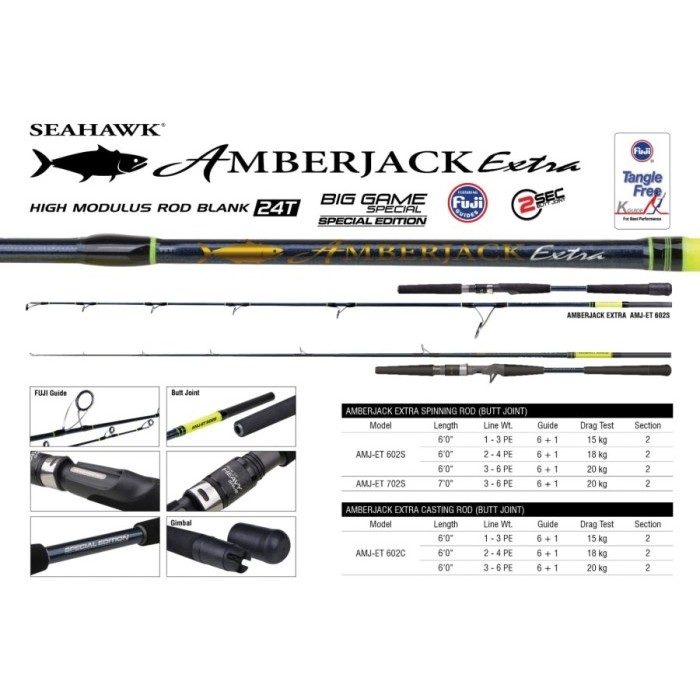 Joran Seahawk Amberjack Extra Spinning Baitcasting BC 180 cm 602 PE 1-3 2-4 3-6 rod jigging laut  FU