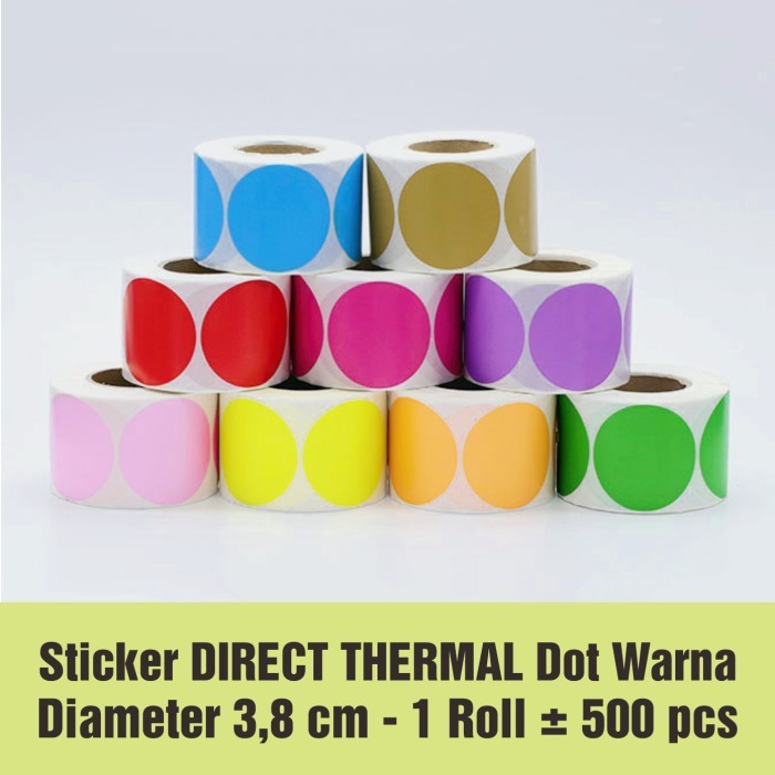 

Stiker DIRECT THERMAL Label Dot Warna 38 mm Sticker Print Thermal Direct Bundar diameter 3,8 cm (500 pcs/ roll)