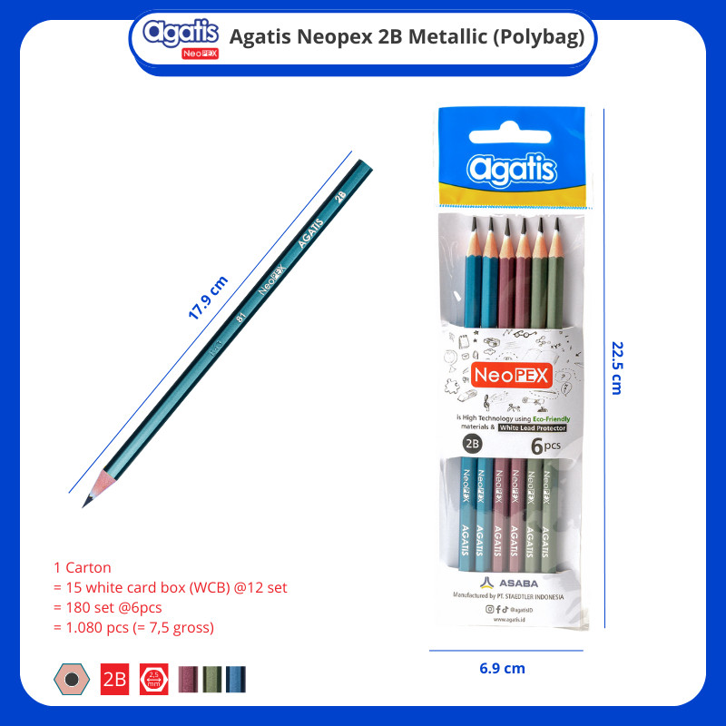 

Agatis Neopex - Pensil Tulis Metalic 2B Set Isi 6pcs