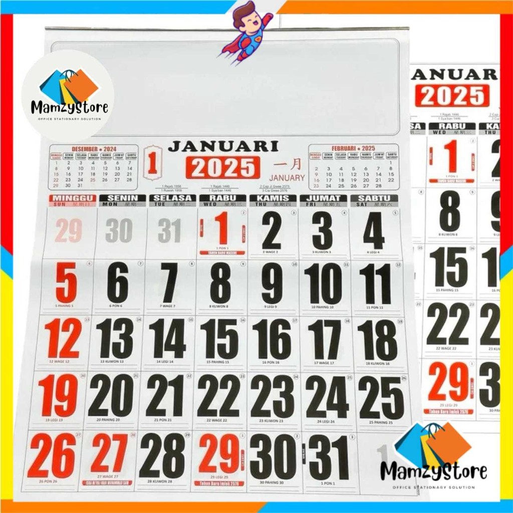 

Kalender Dinding Kerja Ukuran Besar Jumbo (50 Cm X 64 Cm) Tahun 2025