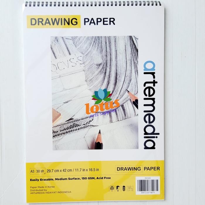 

TERLARIS! Artemedia Drawing Paper Book A3 Wirebound Sketchbook 150gsm 30Sheets