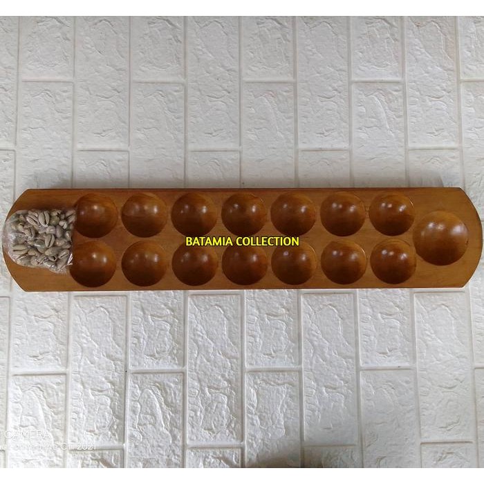 Hot Produk Congklak Kayu Mengkilap Mainan Anak Tradisional + 120pcs Biji Kerang - Kuning Jati Terbai