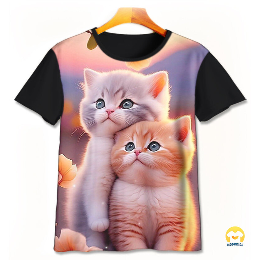 Baju Kaos Anak 3D Kartun Gambar Kucing Lucu - Cute Kitten v3 Pakaian Anak Laki-Laki Perempuan Usia 1