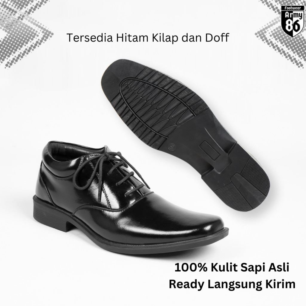 Army86 Sepatu PDH Pantofel pantovel hitam pria tni polri satpam kulit asli model Alfa