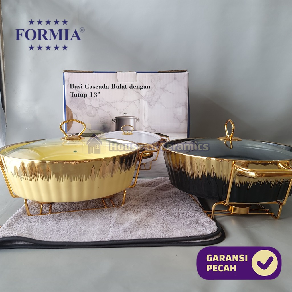 FORMIA Tempat Prasmanan Keramik Deep Round Casserole Cascada 13" Cantik Aesthetic Bermotif