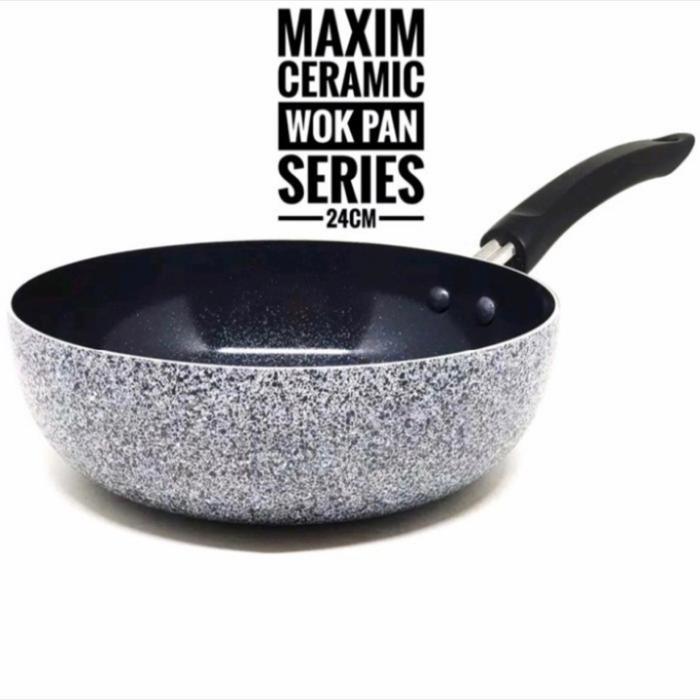 maxim neostone deep wok marble ceramic wajan penggorengan anti lengket - -, -