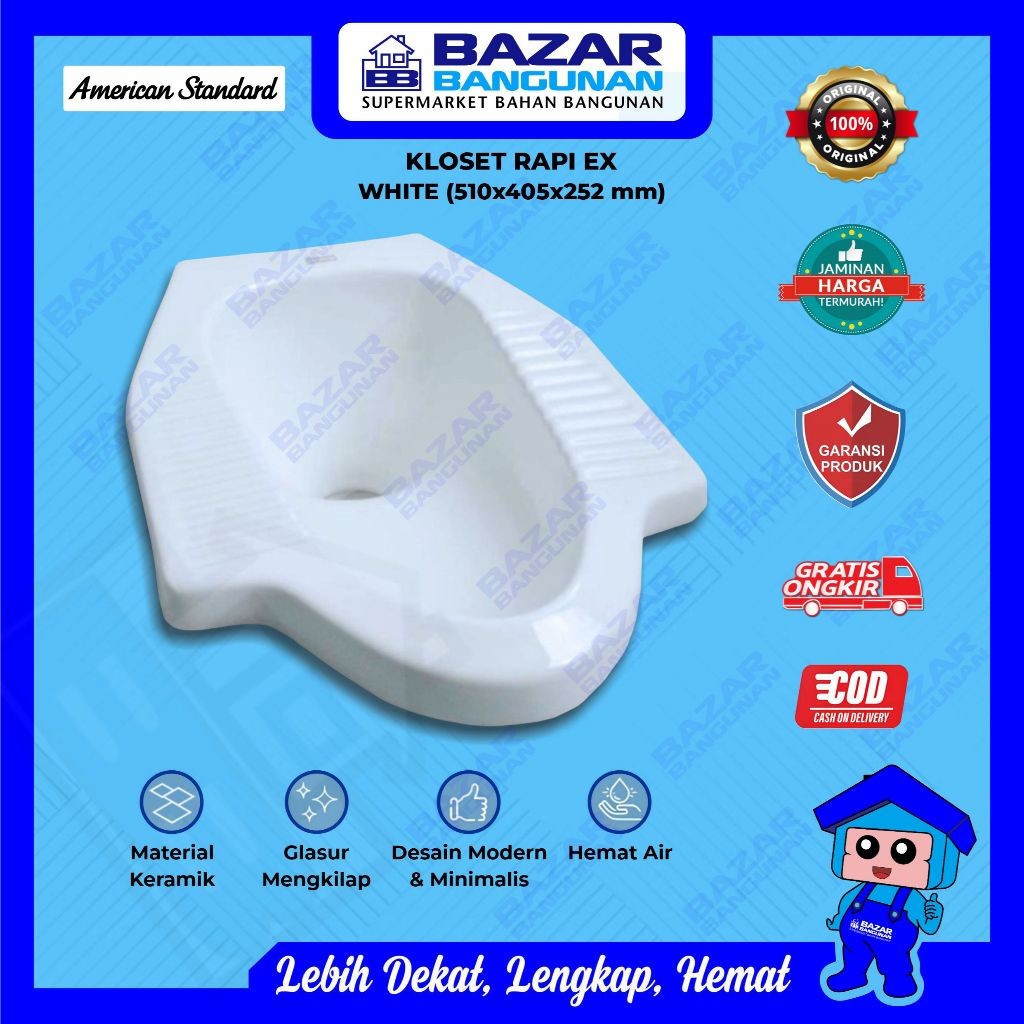American Standard - Closet Kloset Toilet Jongkok Squat WC Rapi EX White Putih AS 28,5 CM Toto