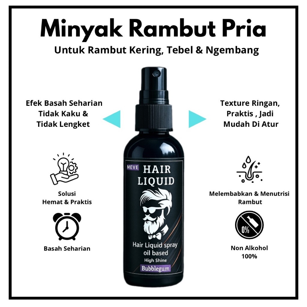 Minyak Rambut Spray Pria MEV’E – Bubblegum Series Hair Liquid Oil Based | Pomade Spray Pria | Pomade