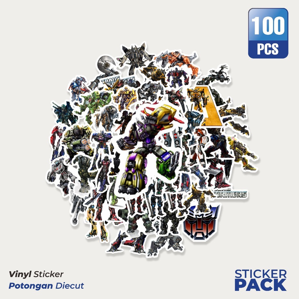 

Super Hemat! 100 PCS Sticker Kartun Transformers Sticker Waterproof Aesthetic- Untuk Laptop, Motor, dan Helm - Paper Stationery Pack
