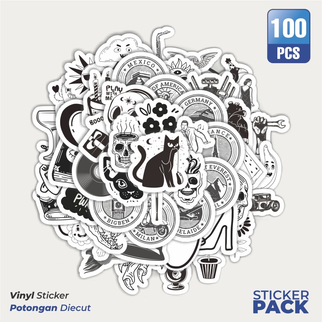

Stiker Vinyl Sticker Hitam Putih Retro Sticker Waterproof Aesthetic- Untuk Laptop, Motor, dan Helm - Paper Stationery Pack
