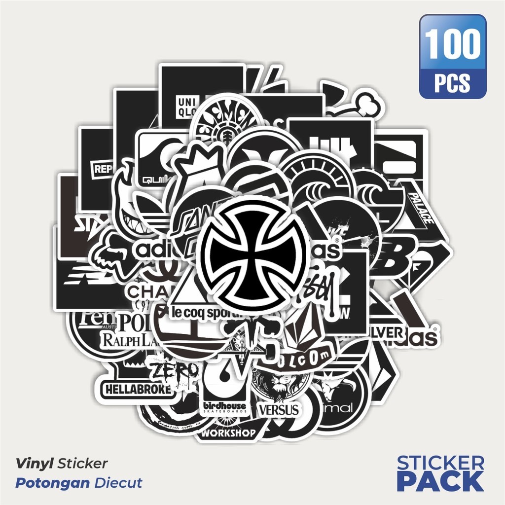 

Stiker Vinyl Stiker Random Logo Brand Black & White Versi 2 Waterproof Aesthetic- Untuk Laptop, Motor, dan Helm - Paper Stationery Pack