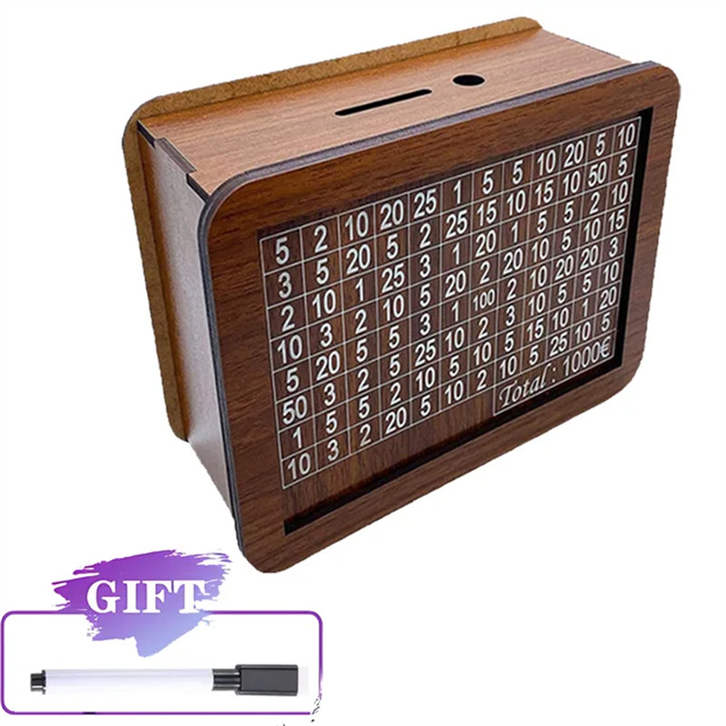 

Wooden Piggy Bank Reusable Handmade Money Box, Piggy Bank with Saving Goal and Numbers To Check for Helps The Habit of Saving